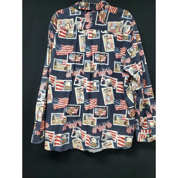 Cotton‎ Traders Sport Mens XXL Long Sleeve Button Up Shirt Flags President Vntg - Picture 2 of 6
